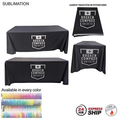 24Hr Express Ship - 6' LazerCut 4-Sided PREMIUM Sublimated Tablecloth, Drape Style, Closed Back