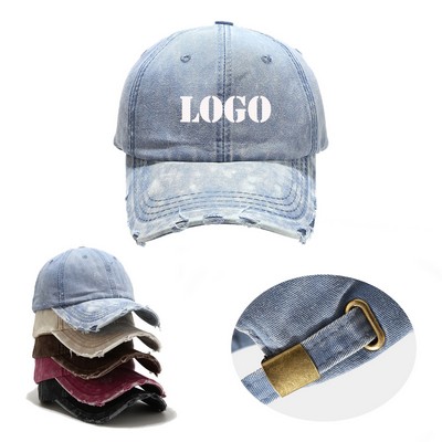 Distressed Twill Cotton Baseball Cap Vintage Adjustable Dad Hat