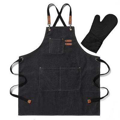 Premium Gift Set - Canvas Apron & Silicone Oven Mitt