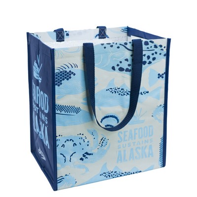 Custom 145g Laminated Woven Insulated Grocery Cooler Bag w/Velcro Closure 13"x15"x10"