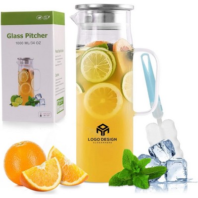 Glass Pitcher Water Carafe with Lid