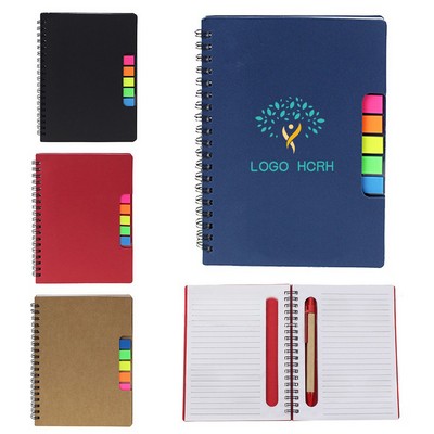 Eco Sprial Notebook W/Pen & Sticky Note Set