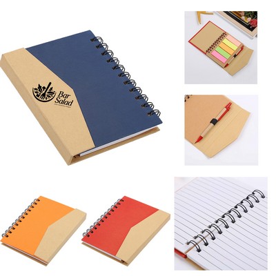 Spiral-Bound Notebook W/ Ballpoint Pen & Sticky Notes