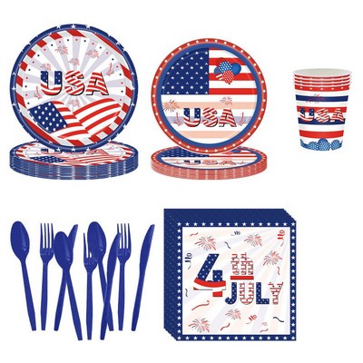 133 Piece American Flag Disposable Tableware Set