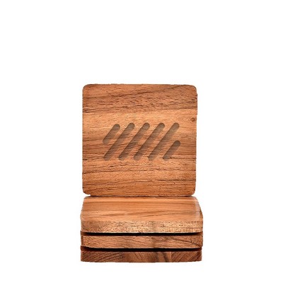 Acacia Wood Square Coaster Set