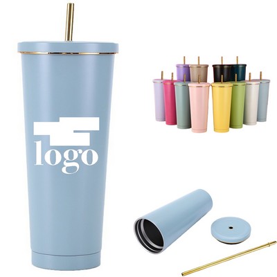 Stainless Steel Double Insulated Cup With Metal Straw