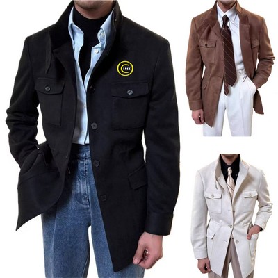 Faux Suede Stand Collar Safari Jacket