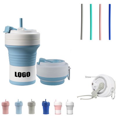 550ml Silicone Collapsible Cup With Straw