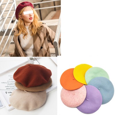 Winter Women Cashmere French Style Solid Color Beret Hat MOQ50PCS