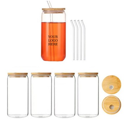 16Oz High Borosilicate Glass Cup With Bamboo Lid