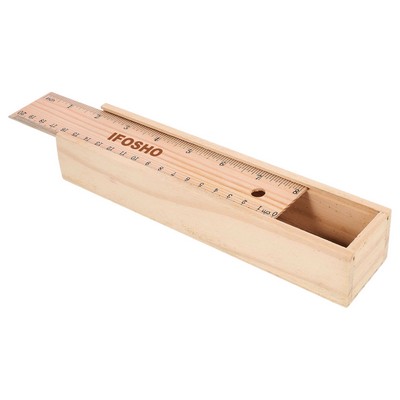 Small Wooden Pencil Holder Case Storage Box with Ruler Lid