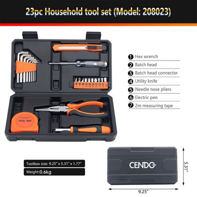 HandyPro 23pc Household Tool Set with Hex Wrench, Utility Knife, and Tape Measure