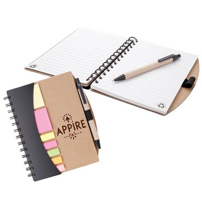 Moq100 Spiral Kraft Cover Notebook With Pen/Sticky Note