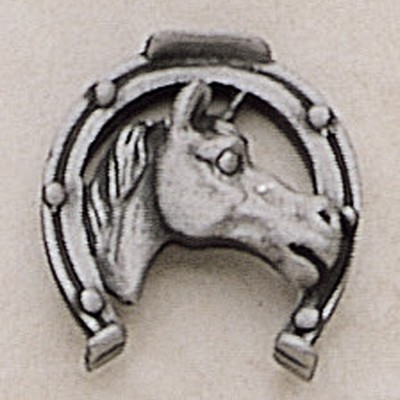 Horse Head in Horseshoe Marken Design Cast Lapel Pin (Up to 7/8")