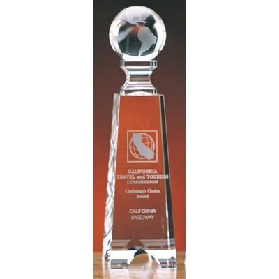 Globe Gate Tower Optic Crystal Award (2½"x9")