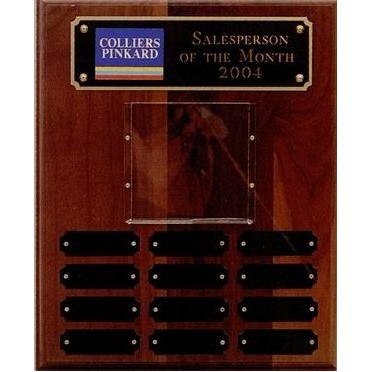 Simulated Walnut Perpetual Plaque w/ Photo Mount & 12 Plates (12"x15")