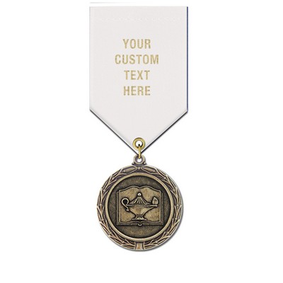 1 1/2" Lamp Of Learning Cast MX Medal w/ Satin Drape Ribbon