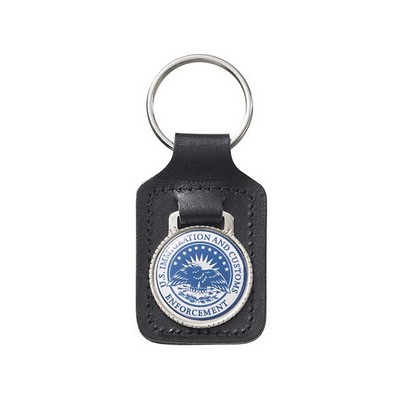 Bonded Leather Large Rectangle Key Tag w/ Round Acrylic Key Fob