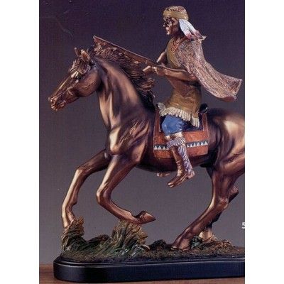 Painted Indian Man & Horse Trophy on Oblong Base (14"x13.5")