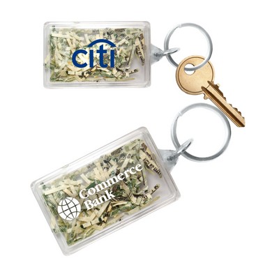 USA Made - Rectangle Shaped Key Tag filled with Shredded Genuine US Currency