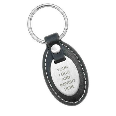 Oval Leather Key Chain with Oval Metal Tag (Overseas Production)