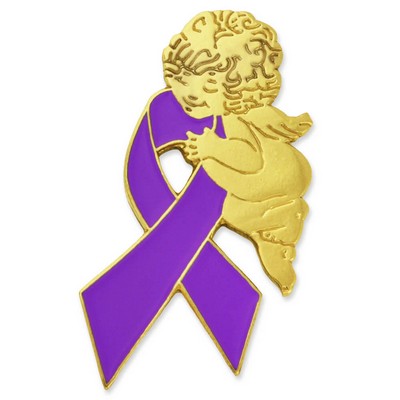 Purple Ribbon Angel Pin