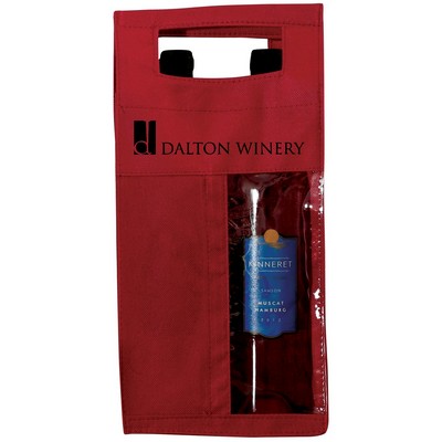 Non Woven 2 Bottle Wine Tote w/ Clear Window - 1 Color (6 1/2"x14"x3 1/4")