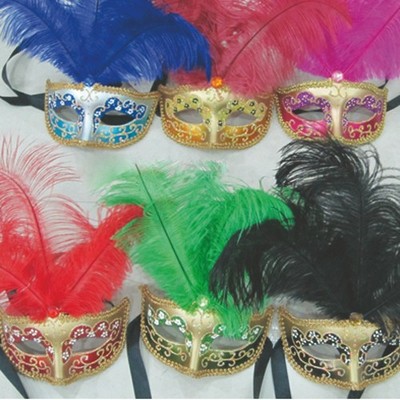 Painted Masks w/Feather And Tie Back