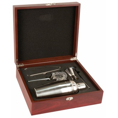 Martini Maker Set w/ Rosewood Box - Laser Engraved Plate