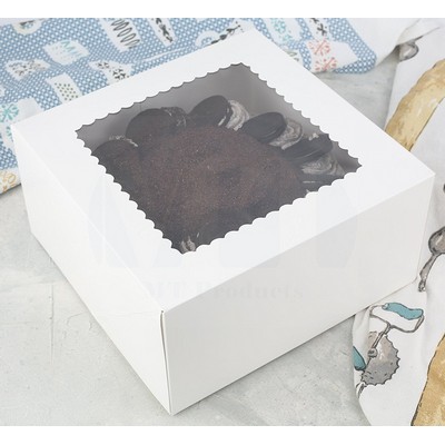 Windowed White Cake Bakery Box w/Lock Corners (10"x10"x5")