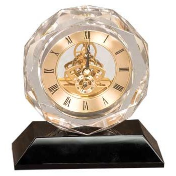 Crystal Desk Clock on Black Crystal Pedestal Base