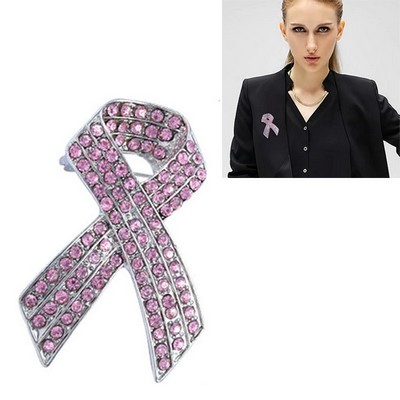 Breast Cancer Awareness Pink Crystal Ribbon Brooch