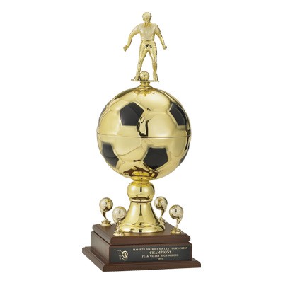 23" Soccer Ball Trophy w/9" Diameter Ball & Female Figure