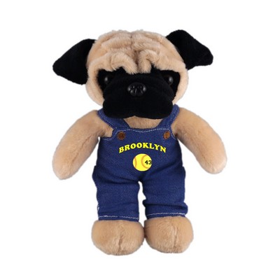 Soft Plush Stuffed Pug in denim overall.