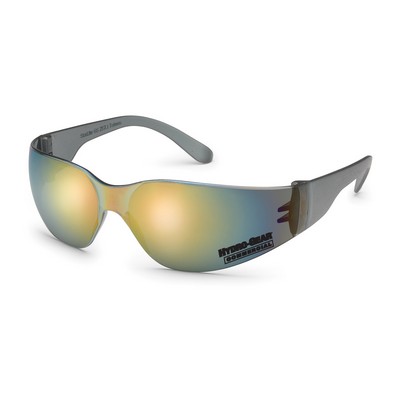 Grey frame, universal-fit temple, red mirror lens, Starlite safety glasses