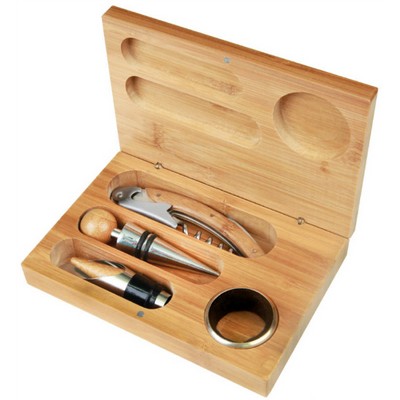 4.25" x 6.25" - Wood Wine Kit with Wine Tools - Bamboo