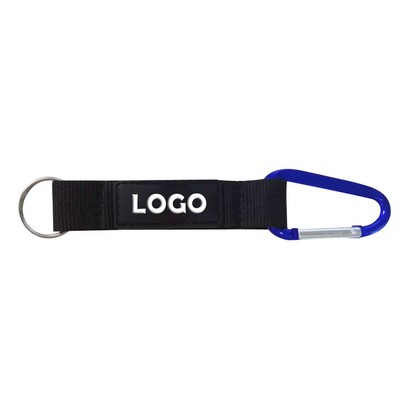 Keychain w/Polyester Strap/6D Carabiners/PVC Patch