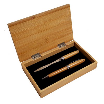 Bamboo Finish Ballpoint Pen and Letter Opener Set