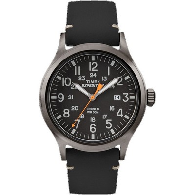 Timex Expedition Scout Black Leather Strap Black Dial Watch