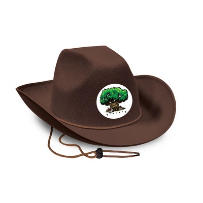 Brown Felt Cowboy Hat w/ Custom Shaped Faux Leather Icon