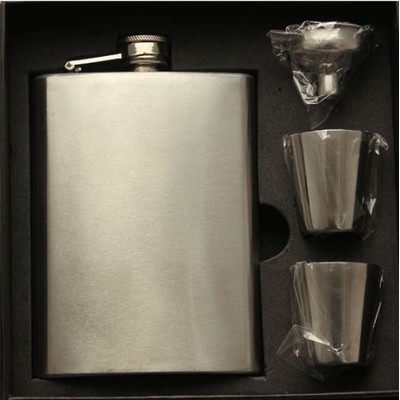 8 Oz. Stainless Steel Hip Flask Set In Black Gift Box