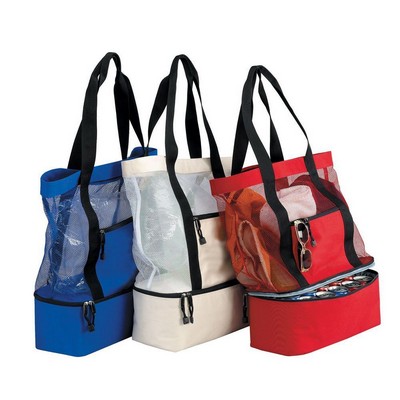 2 In 1 Mesh Beach Tote Bag With Insulated Cooler