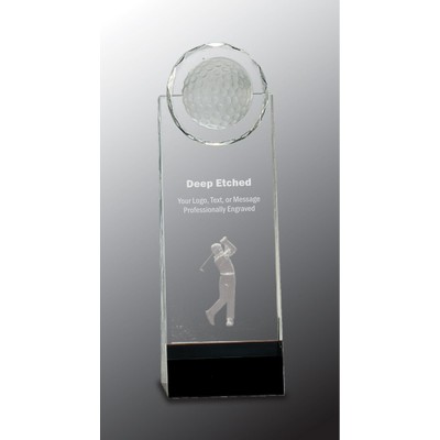 9 1/2" Clear/Black Crystal Standup Award with 3D Golfer