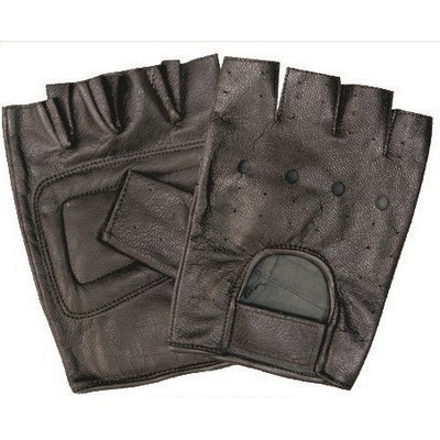 Soft Leather Fingerless Gloves w/ Padded Palm Velcro Strap