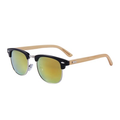 Bamboo Sunglasses - Gold-Red Mirror Lenses - Black Frames