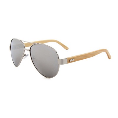 Bamboo Sunglasses - Silver Mirror Lenses - Silver Frames