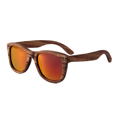 Zebra Wood Sunglasses - Red Mirror Polarized Lenses - Zebra Wood Frames