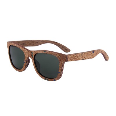 Walnut Wood and Cork Sunglasses - Dark Green Polarized Lenses