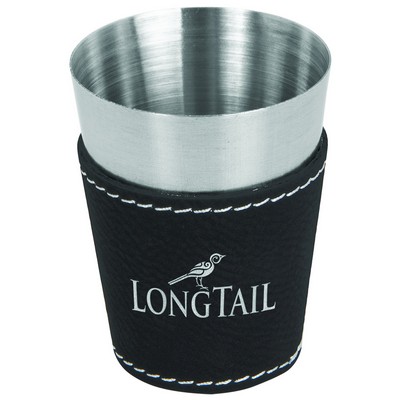 Black/Silver 2 Oz. Leatherette Shot Glass