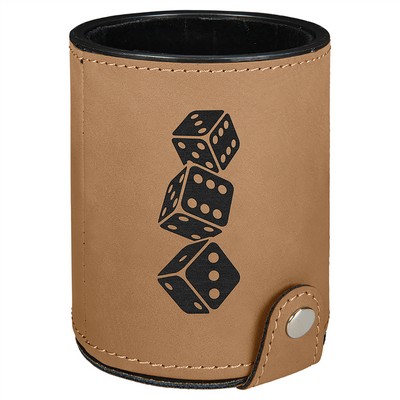 Laserable Light Brown Leatherette Dice Cup Set, 3-1/8"x4"